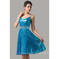 Grace Karin Damen Spaghetti-Trägern V-Ausschnitt Knielänge Blue Golden Sequins Heimkehr Kleid CL6149-2 #